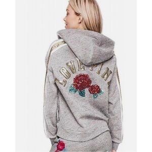 PINK Victoria's Secret Fashion Show hoodie gray lace up sequins bling roses